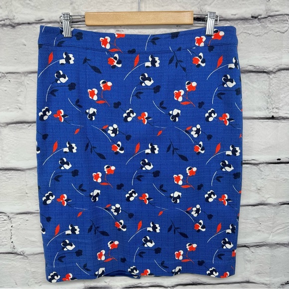 BODEN Skirt size 10R Martha Blue Red Pencil Floral Lined back vent - Picture 3 of 10